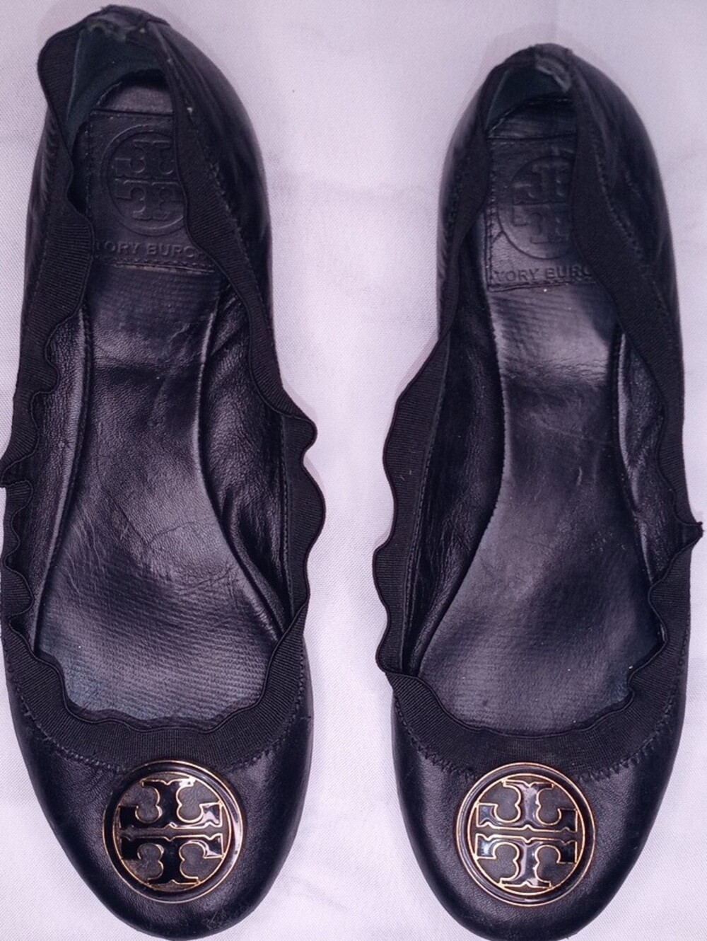 Tory Burch Black Leather Logo Medallion Flats